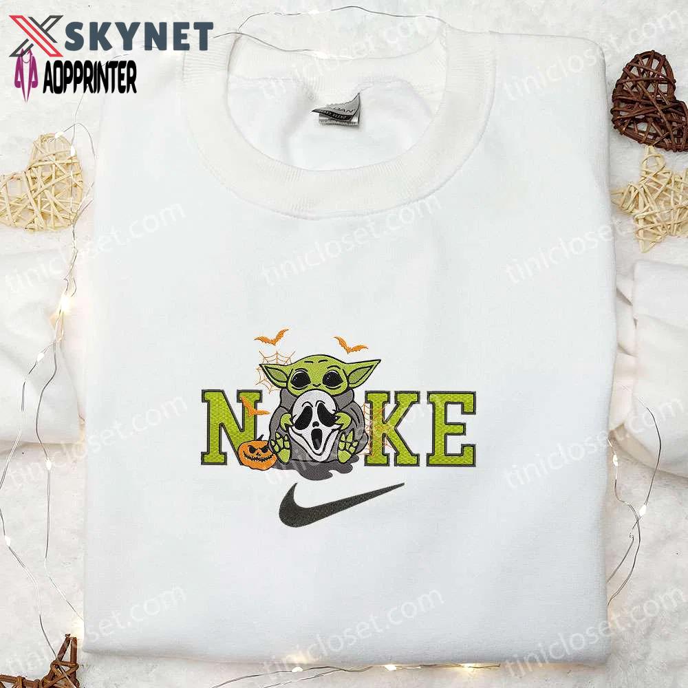 Baby yoda ghost x nike embroidered shirt & halloween hoodie: nike-inspired sweatshirt Embroidered Shirt