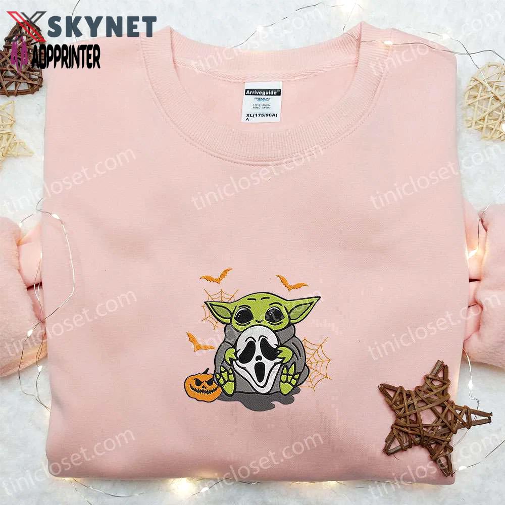 Baby yoda ghostface embroidered sweatshirt – halloween hoodie best gift ideas Embroidered Shirt
