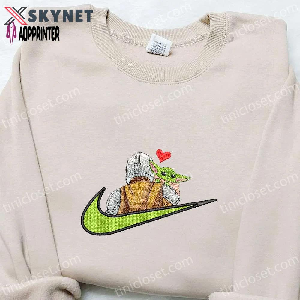 Baby yoda heart x nike swoosh shirt & star wars hoodie: perfect family gifts Embroidered Shirt