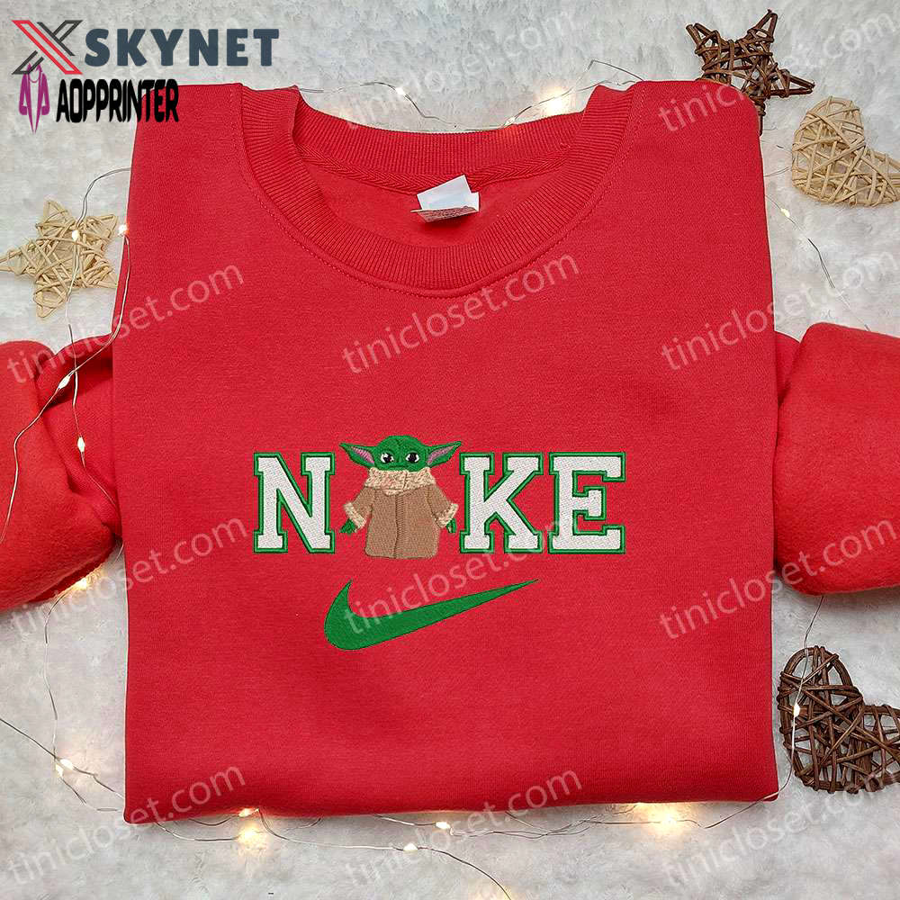 Baby yoda x nike embroidered shirt: star wars movie inspired Embroidered Shirt