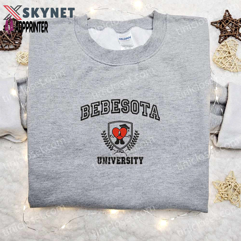 Bad bunny bebesota university embroidered sweatshirt – back to school shirt best gift ideas for family Embroidered Shirt