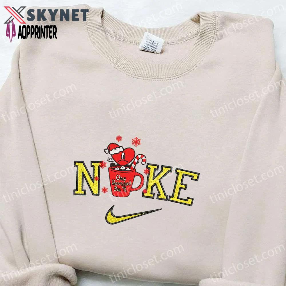 Bad bunny mug candy cane x nike embroidered sweatshirt – movie christmas shirt best gift ideas Embroidered Shirt