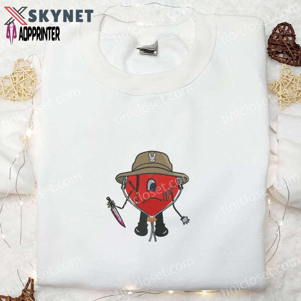 Bad bunny with knife embroidered sweatshirt – spooky halloween gift Embroidered Shirt