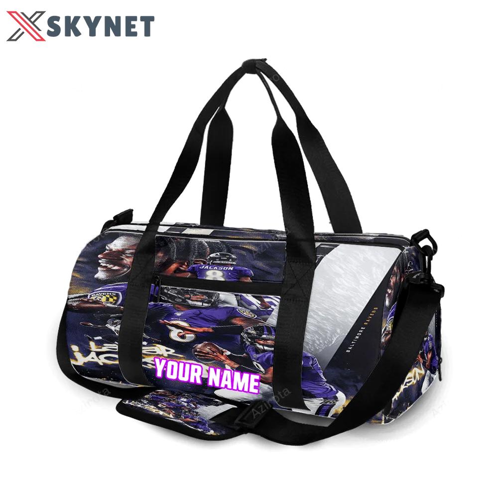 Baltimore ravens lamar jackson 8 v11 personalized name travel bag gym bag 1235 Travel Bag