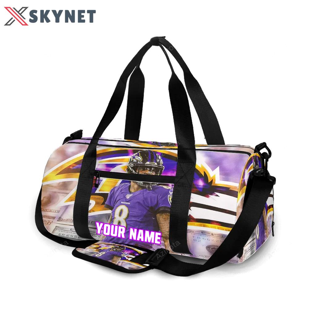 Baltimore ravens lamar jackson 8 v3 personalized name travel bag gym bag 479 Travel Bag