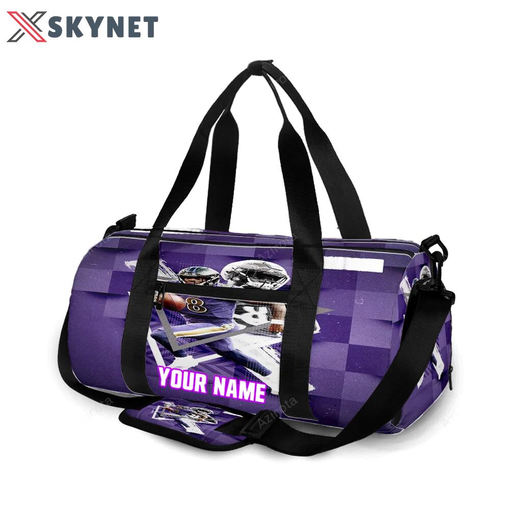Baltimore ravens lamar jackson 8 v5 personalized name travel bag gym bag 395 Travel Bag