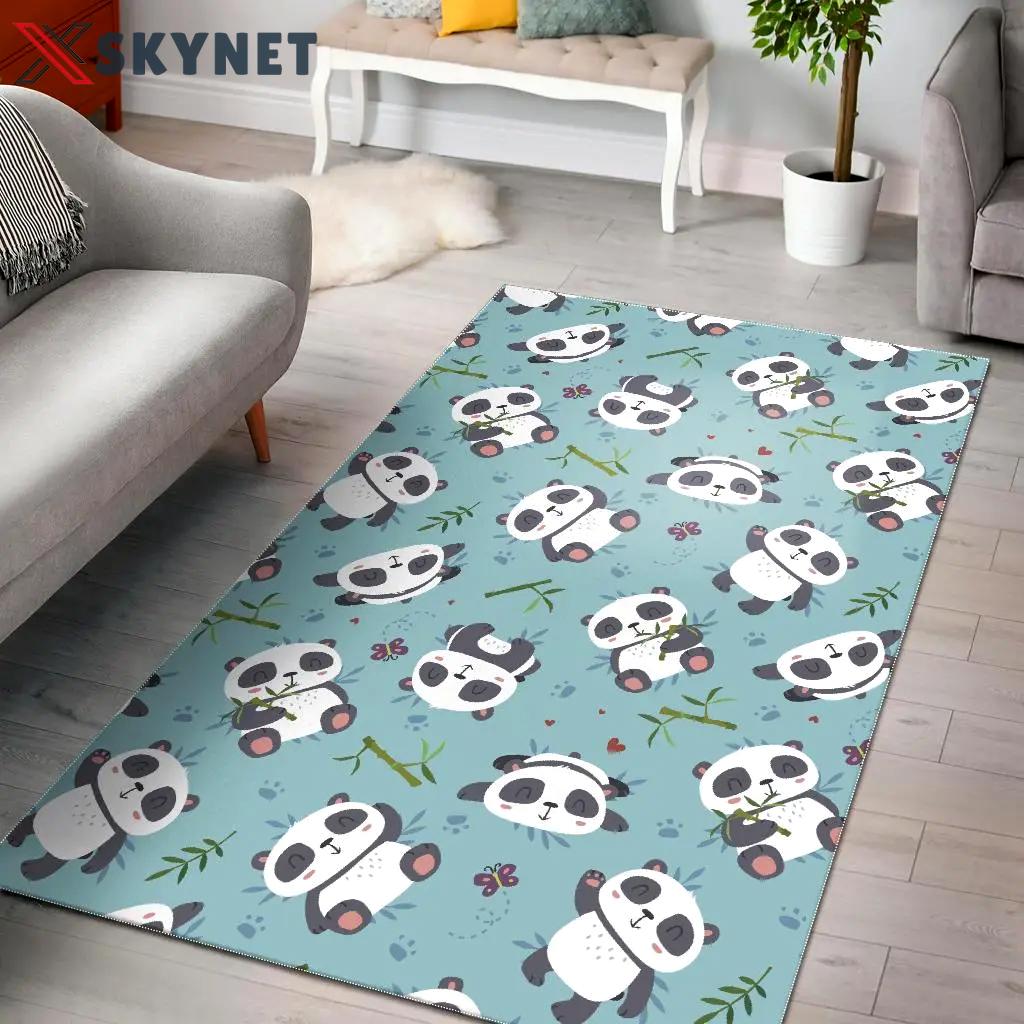 Bamboo mint panda pattern print area rug living room rug home decor Rectangle Rug