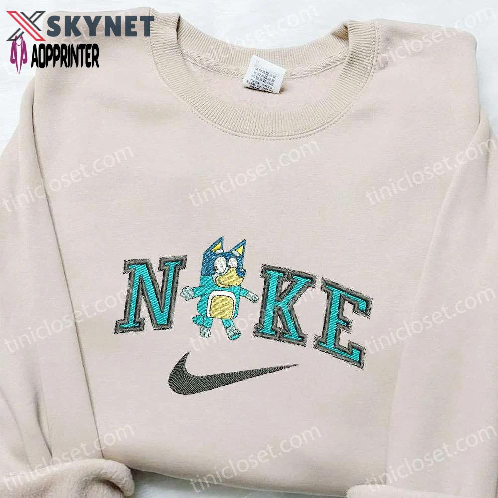 Bandit x nike cartoon embroidered sweatshirt – bluey inspired shirt: unique nike apparel with cartoon embroidery Embroidered Shirt