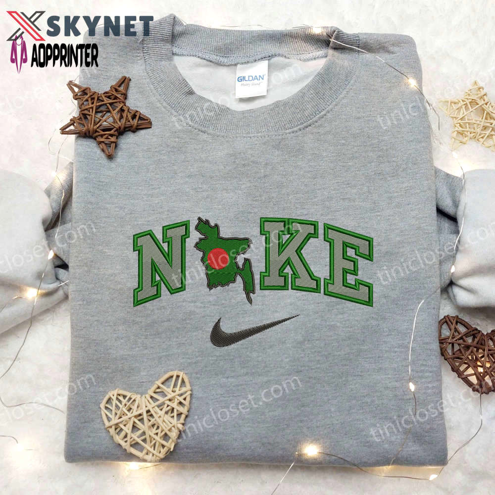Bangladesh x swoosh nike embroidered shirt: stylish world map design Embroidered Shirt