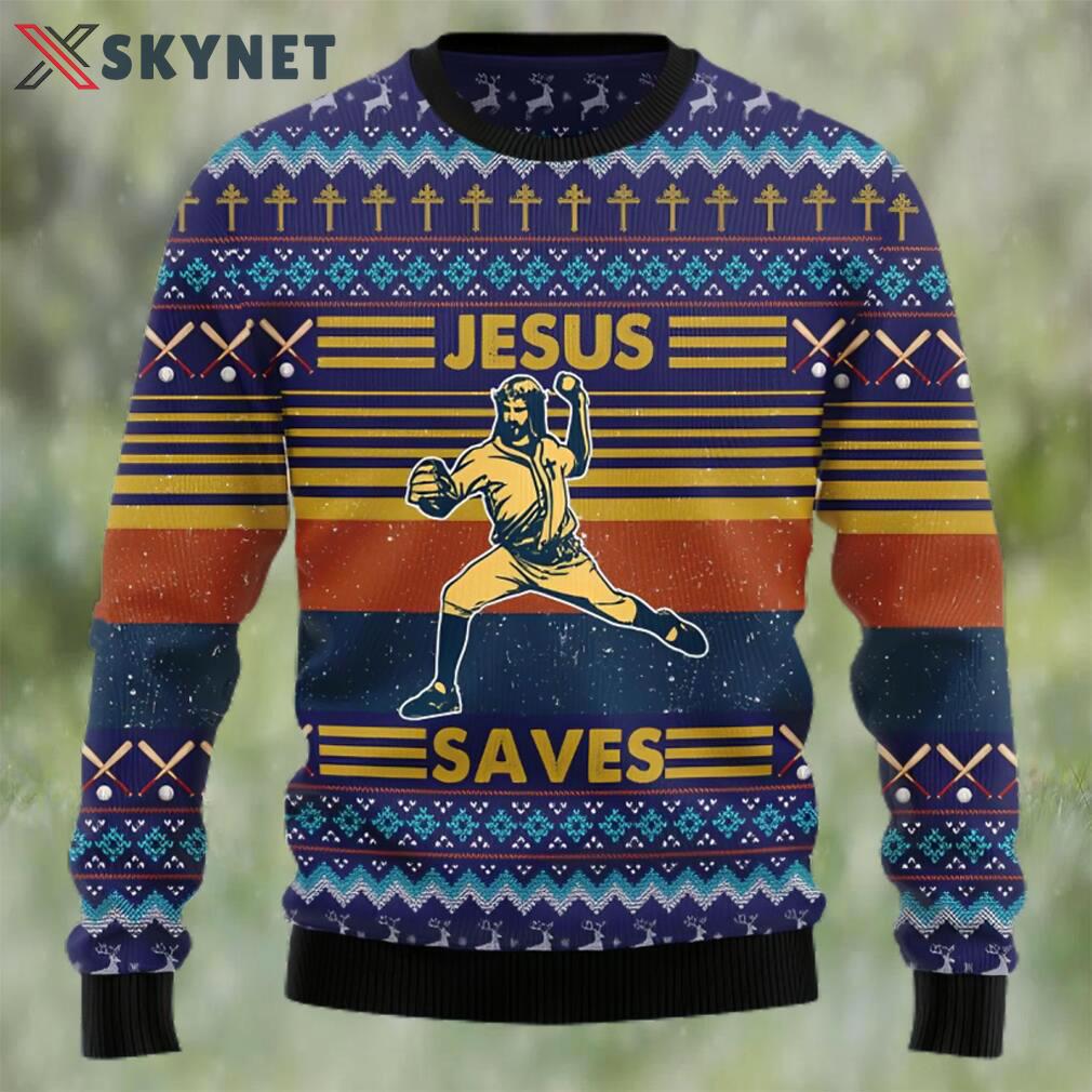 Baseball jesus save ugly christmas sweater Christmas Ugly Sweater