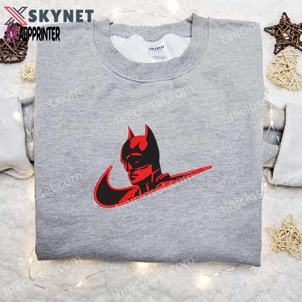 Batman x nike swoosh movie embroidered sweatshirt – dc comic & nike inspired shirt Embroidered Shirt