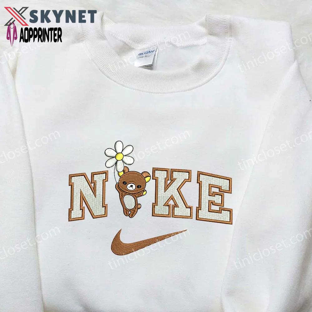 Bear flower x nike swoosh embroidered shirt – stylish nike water shirt Embroidered Shirt