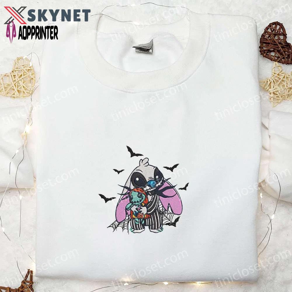 Beetlejuice x stitch embroidered shirt: disney s best halloween gift for family Embroidered Shirt