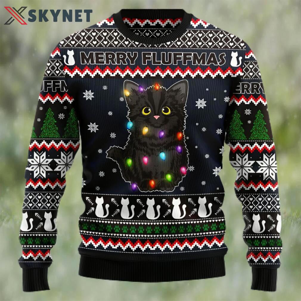 Black cat fluffmas ugly christmas sweater Christmas Ugly Sweater
