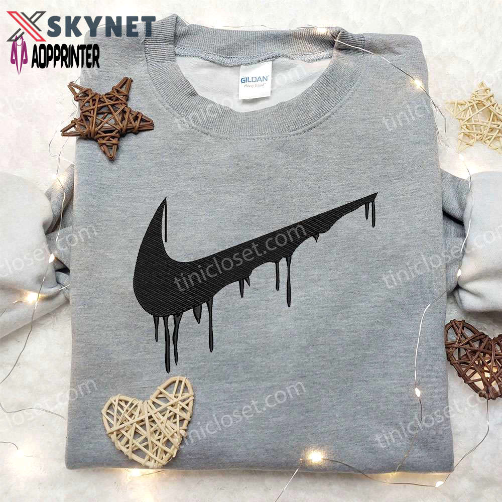 Black drip x nike embroidered shirt: custom gift for son stylish & unique! Embroidered Shirt