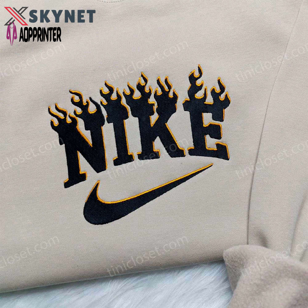 Black flame nike embroidered sweatshirt – unique nike inspired hoodie & shirt Embroidered Shirt