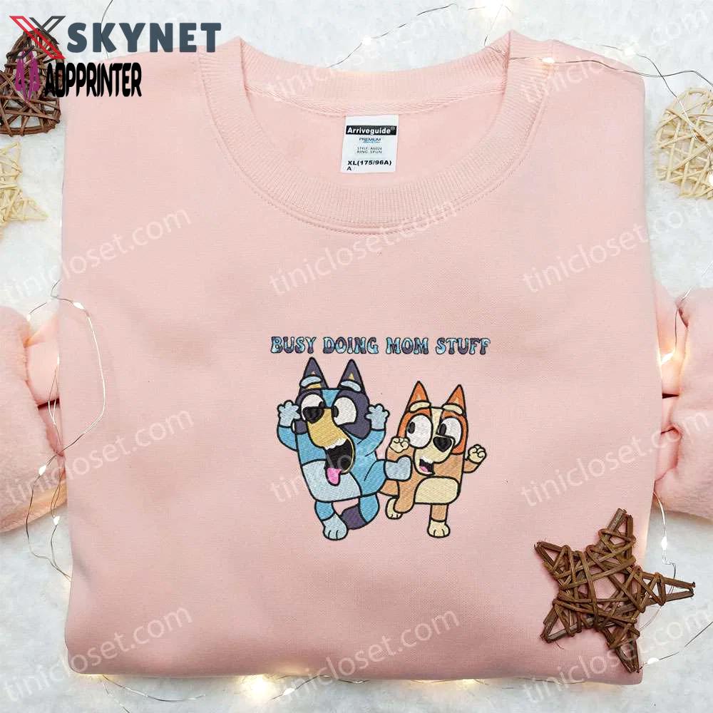 Bluey and bingo busy mom stuff embroidered shirt & hoodie: perfect mother s day gift Embroidered Shirt