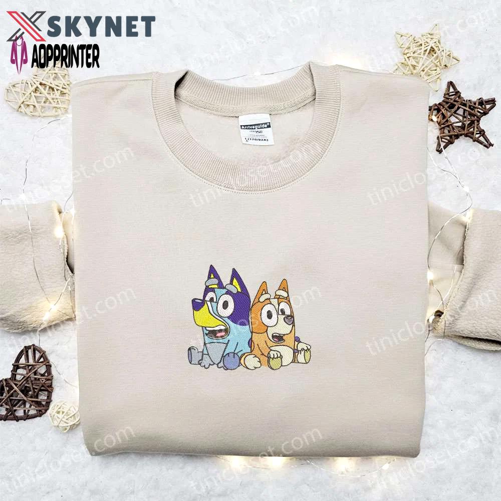 Bluey and bingo sisters embroidered shirt & hoodie – best family gift idea Embroidered Shirt