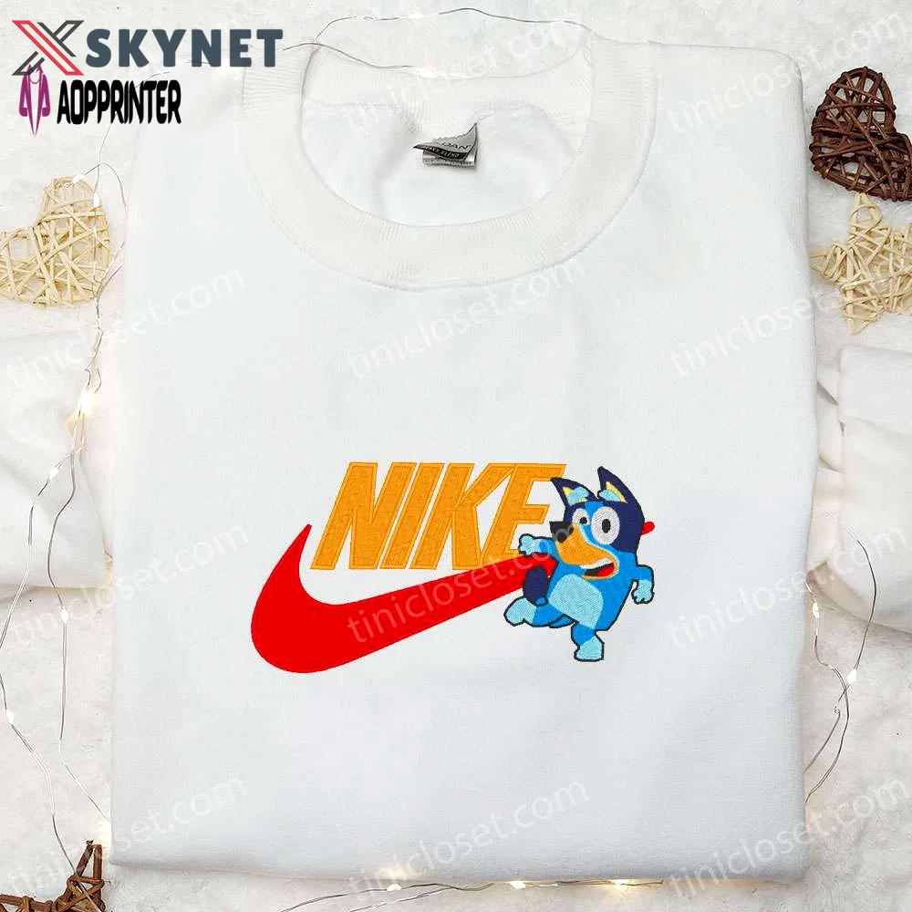 Bluey x nike cartoon embroidered shirt – customized nike shirt with bluey design Embroidered Shirt