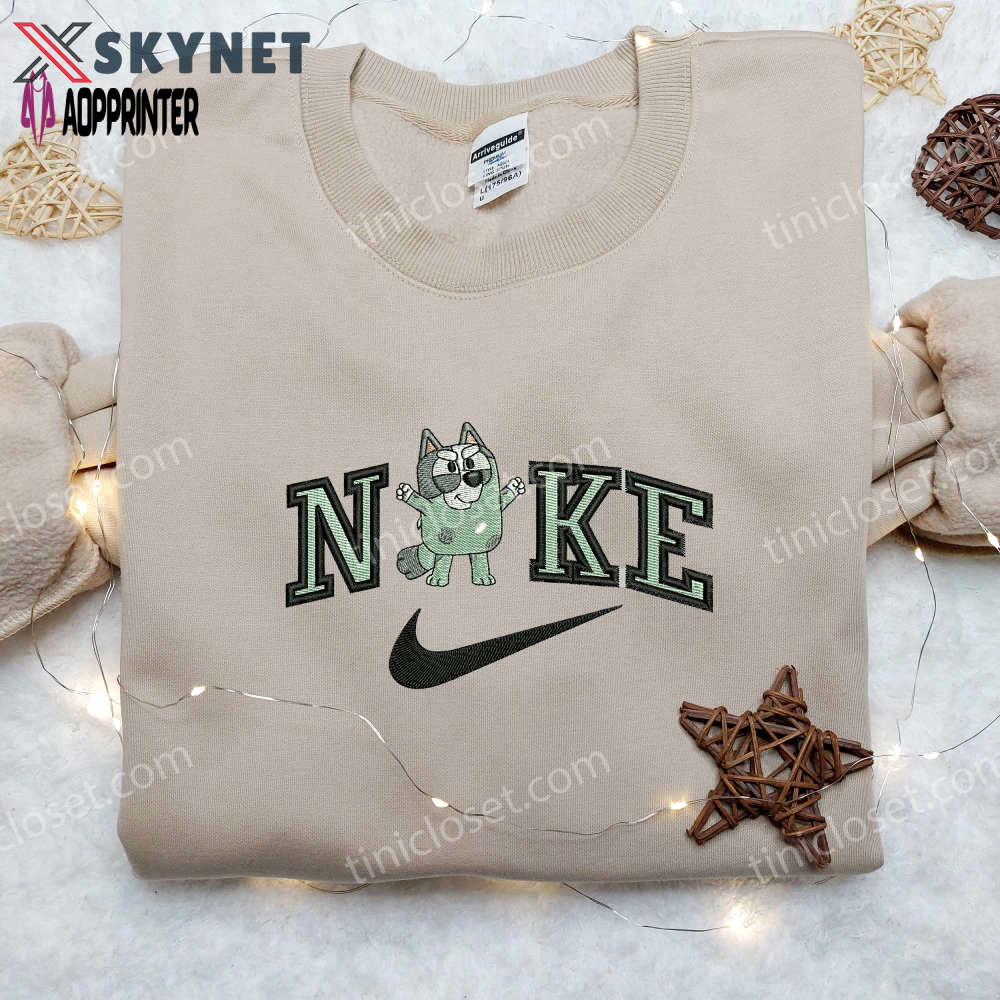Bluey x nike swoosh embroidered shirt – custom nike tee with bluey design Embroidered Shirt