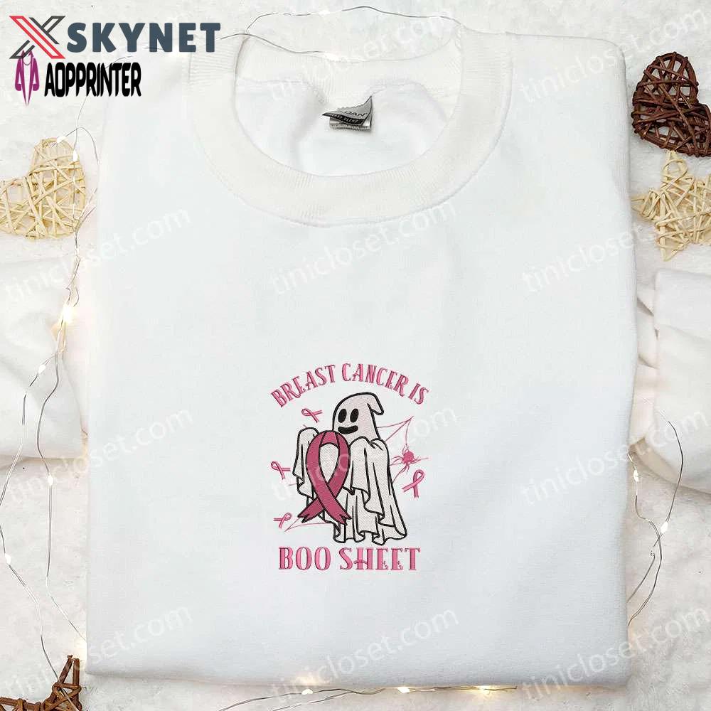 Breast cancer boo sheet embroidered shirt: best halloween gift for family Embroidered Shirt