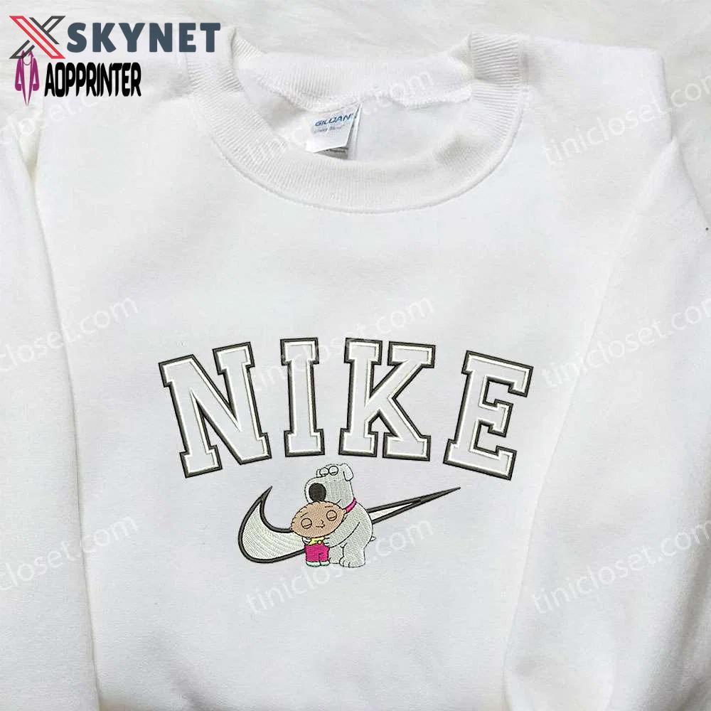 Brian & stewie x nike embroidered sweatshirt: family guy cartoon inspired shirt Embroidered Shirt
