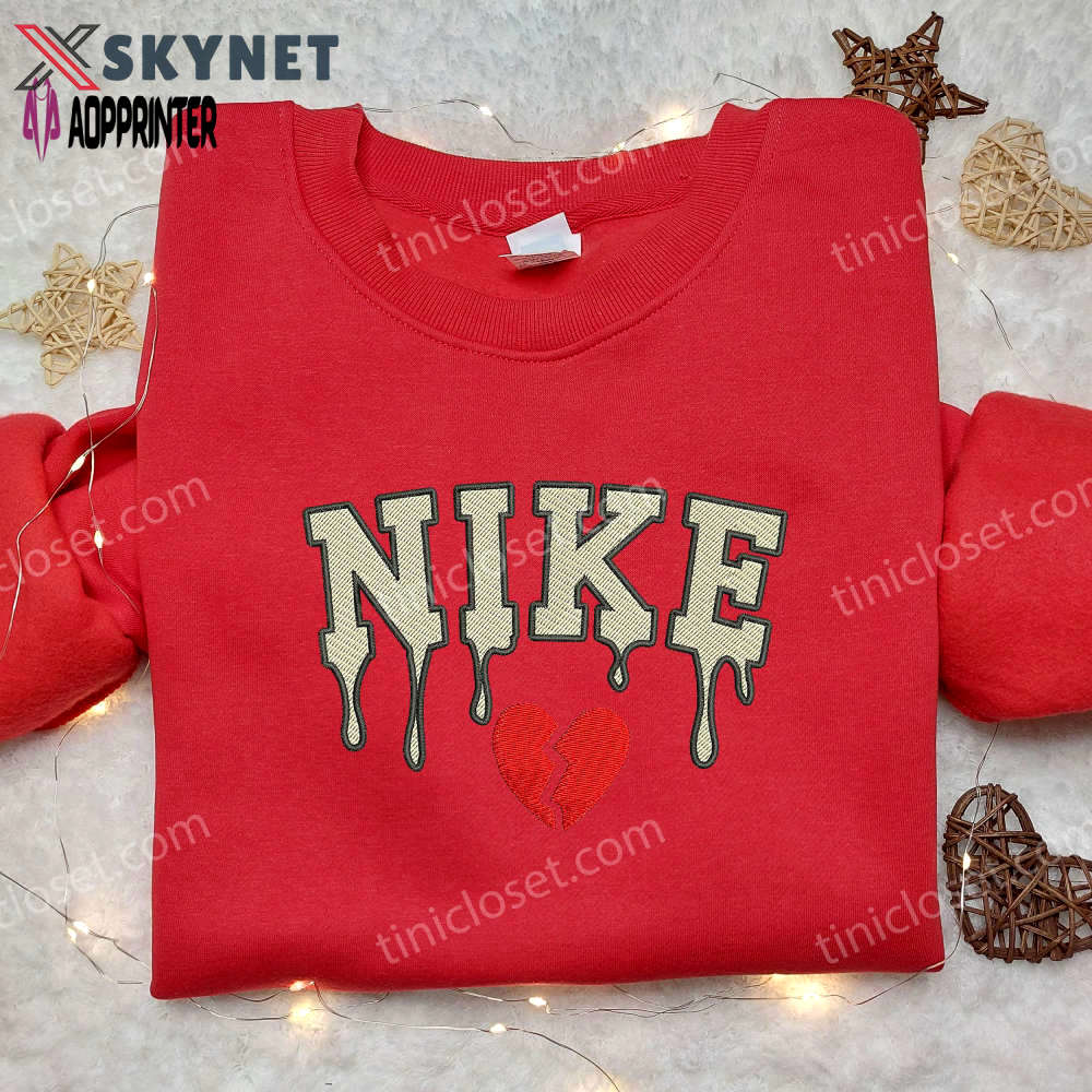 Broken heart x nike embroidered shirt – custom valentine s day apparel Embroidered Shirt