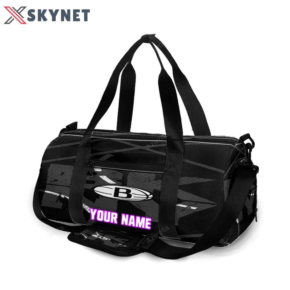 Brooklyn nets ball white text personalized name travel bag gym bag 1519 Travel Bag