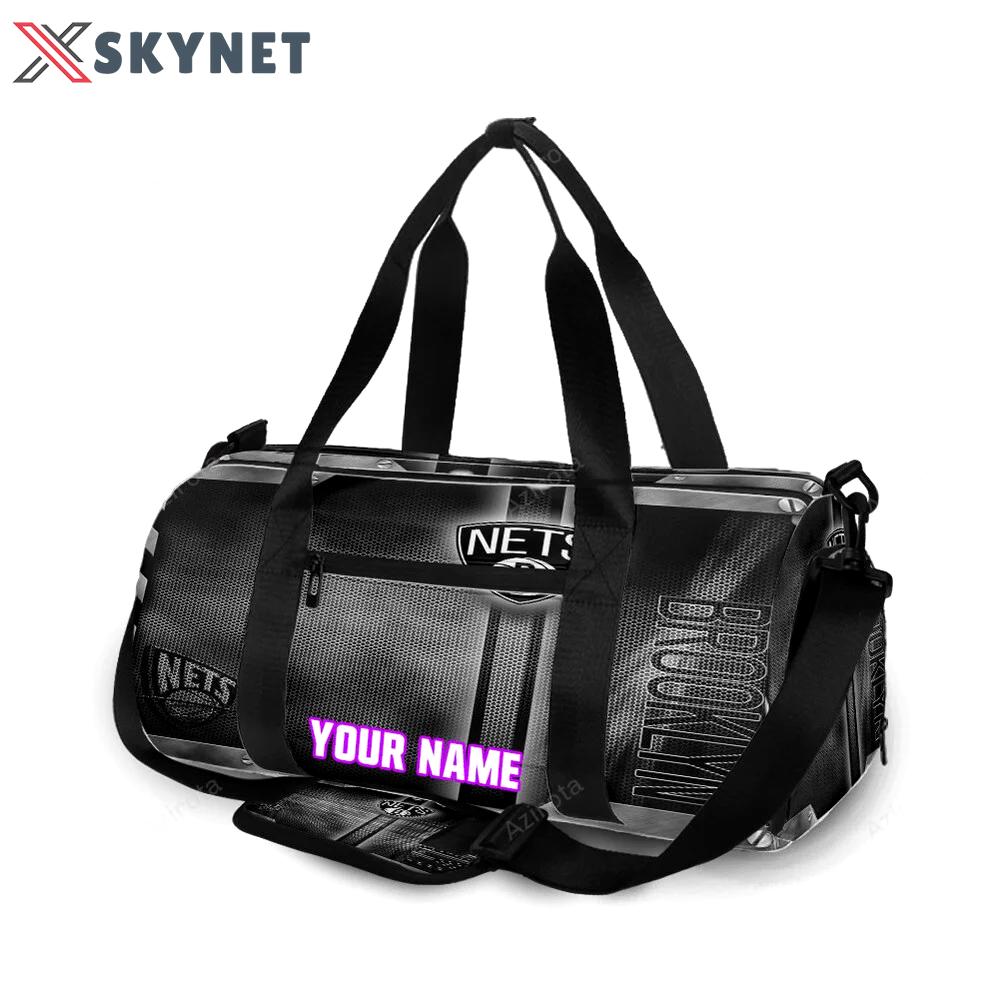 Brooklyn nets black metal personalized name travel bag gym bag 1810 Travel Bag
