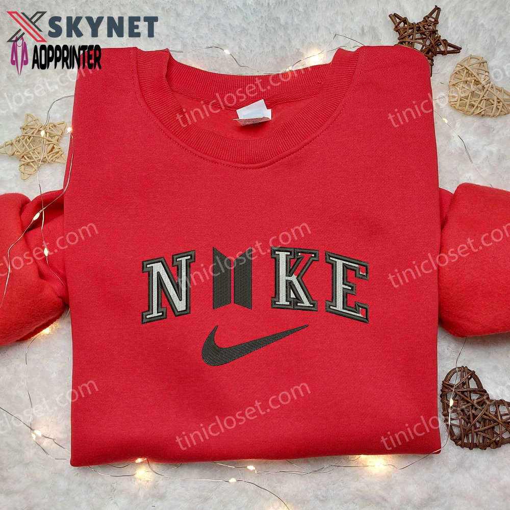 Bts x nike embroidered shirt: custom music apparel for trendy fans Embroidered Shirt