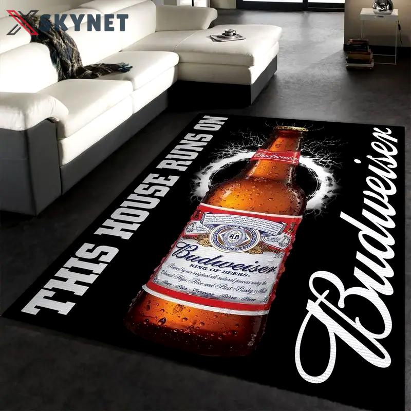 Budweiser this house runs on area rug living room and bed room rug rug regtangle carpet floor decor home decor Rectangle Rug