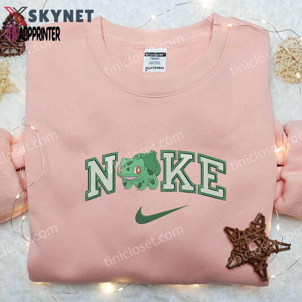 Bulbasaur smile x nike embroidered shirt: custom pokemon tee Embroidered Shirt