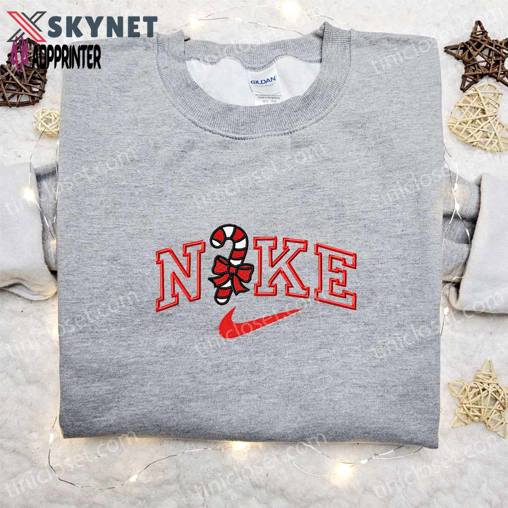Candy cane x nike embroidered sweatshirt – best christmas gift idea nike inspired shirt Embroidered Shirt