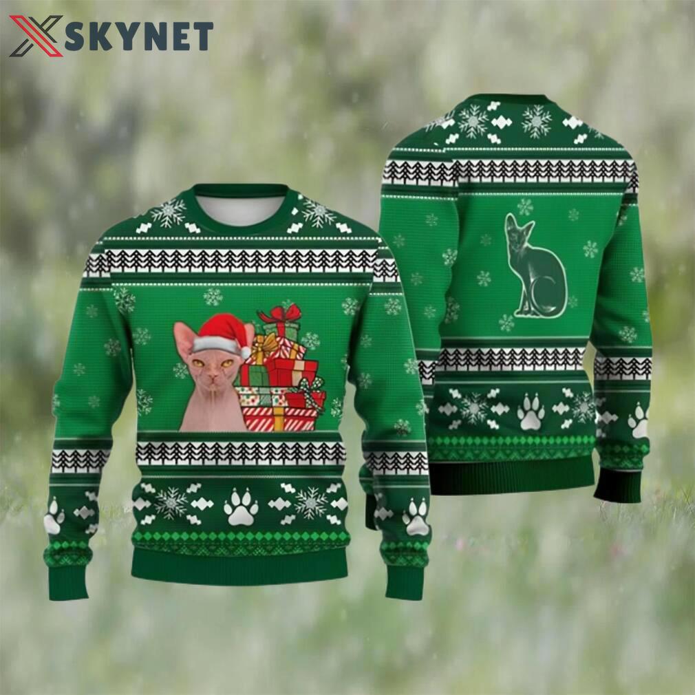 Cat christmas sweater, sphynx cat falling snowflakes ugly christmas sweater 3d Christmas Ugly Sweater