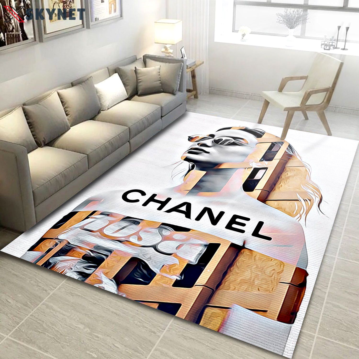 Chanel art logo type 563. Upgrade Your Living Room with Luxury Home Decor: Area Carpets, Floor Decor, Door Mats, and Hot Gift Items with style a High-End Fashion Brand Rectangle Rug