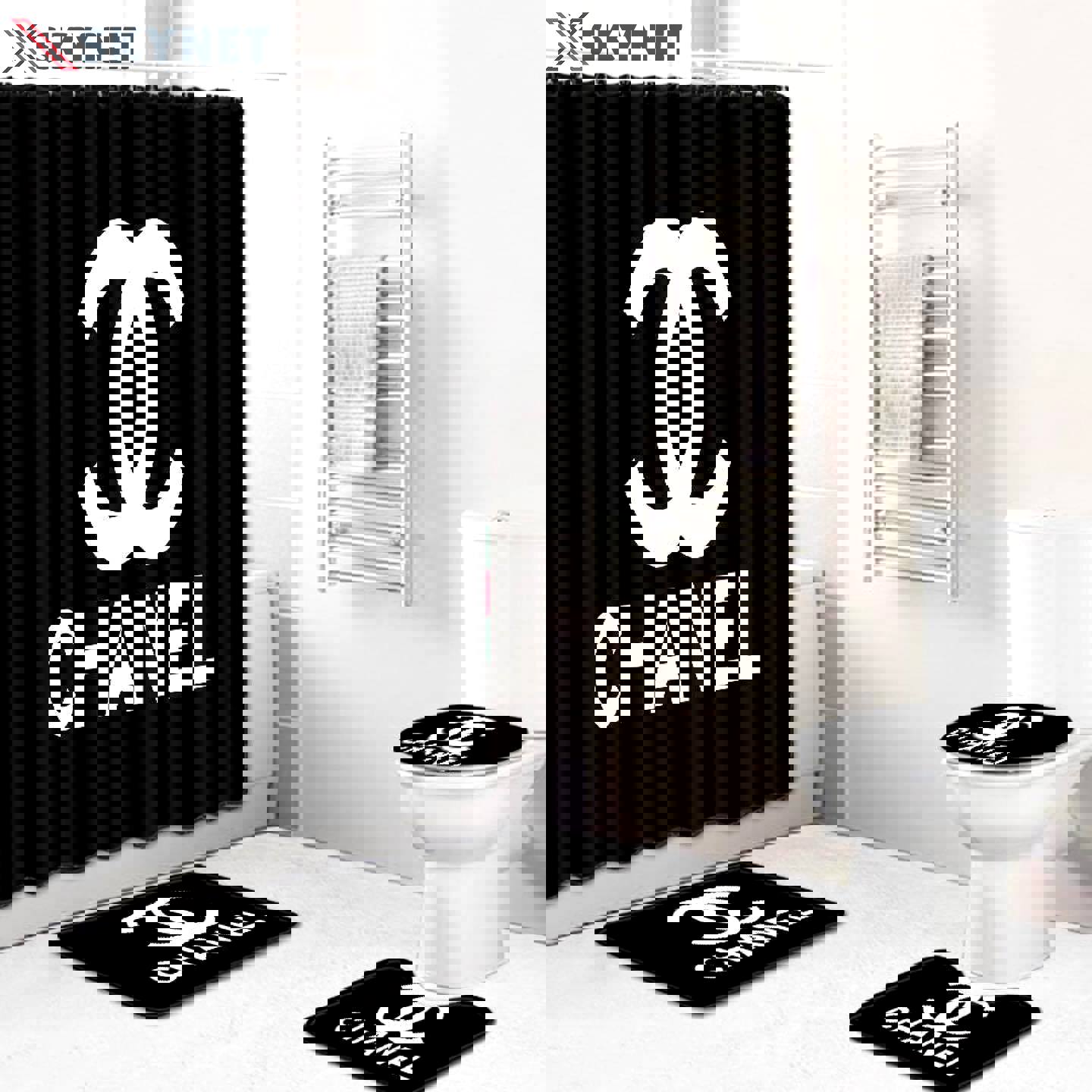 Chanel black bathroom sets home decor bath mat hypebeast luxury fashion brand Bathroom Set