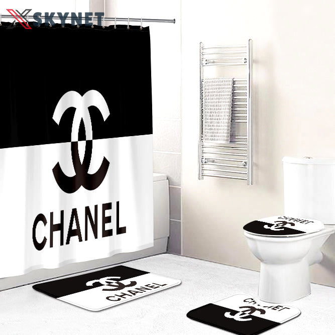 Chanel black white luxury fashion brand bathroom sets bath mat hypebeast home decor Bathroom Set
