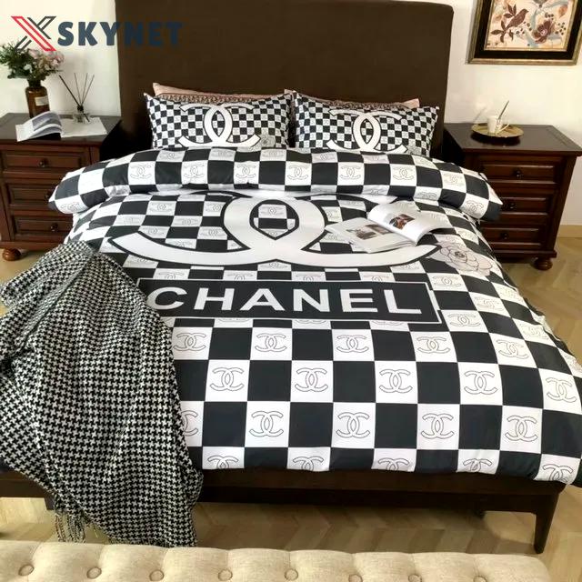 Chanel flowers bedding 3d printed bedding sets quilt sets duvet cover luxury brand bedding decor bedroom sets best luxury bed sets gift thankgivings and christmas Bedding Sets