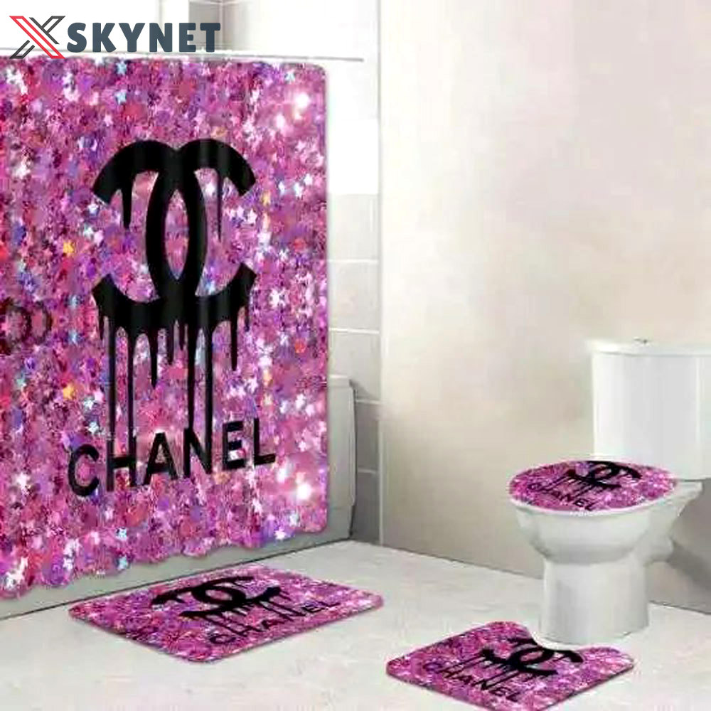 Chanel glitter hypebeast bathroom sets home decor bath mat luxury fashion brand Bathroom Set