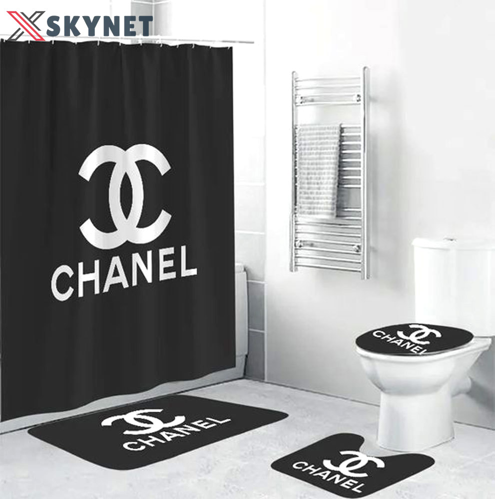 Chanel grey luxury brand premium bathroom set shower curtain bath mat set home decor Bathroom Set