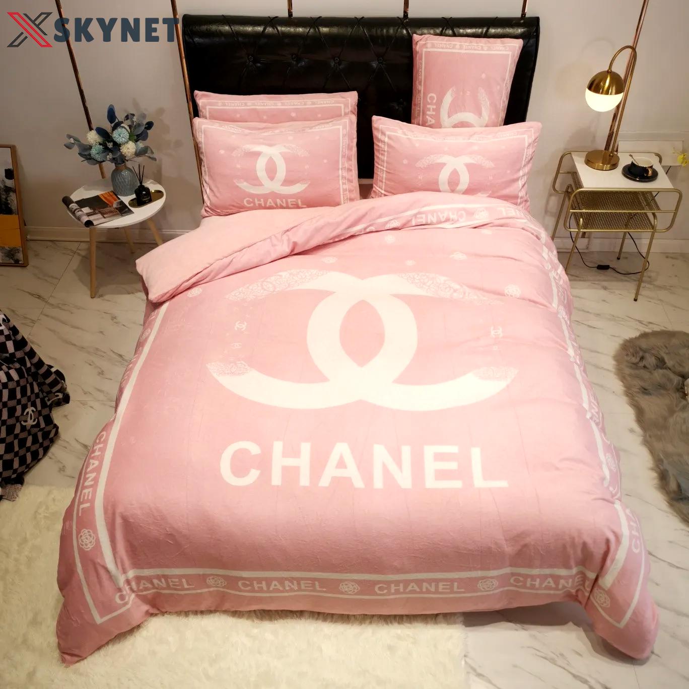 Chanel light pinky bedding 3d printed bedding sets sets duvet cover luxury brand bedding decor bedroom sets Bedding Sets
