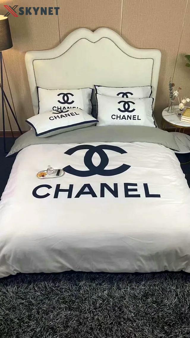 Chanel logo bedding 3d printed bedding sets quilt sets duvet cover luxury brand bedding decor bedroom sets best luxury bed sets gift thankgivings and christmas Bedding Sets