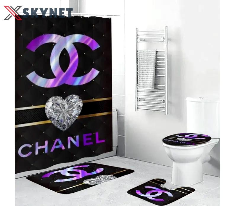 Chanel logo type 1039 Bathroom Accessory Sets Waterproof Shower Curtain Bath Mat Set Bathroom Sets Home Decor Hypebeast Bathroom Toilet Cover Pedestal Rug Luxury Fashion Brand