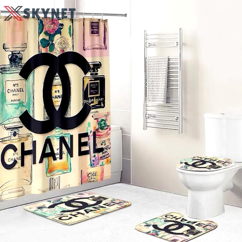 Chanel logo type 1063 Bathroom Accessory Sets Toilet Cover Home Decor Pedestal Rug Bath Mat Set Bathroom Sets Luxury Fashion Brand Hypebeast Bathroom Waterproof Shower Curtain