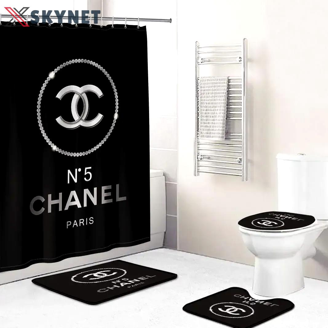 Chanel logo type 1066 Bathroom Accessory Sets Hypebeast Bathroom Waterproof Shower Curtain Pedestal Rug Bath Mat Set Home Decor Luxury Fashion Brand Toilet Cover Bathroom Sets