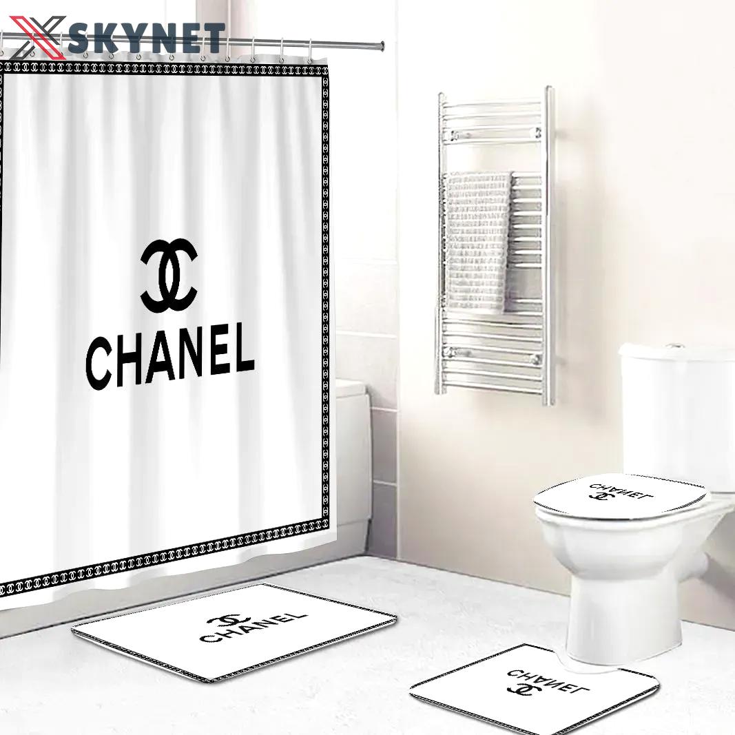 Chanel logo type 530 Bathroom Accessory Sets Home Decor Hypebeast Bathroom Pedestal Rug Bathroom Sets Toilet Cover Waterproof Shower Curtain Bath Mat Set Luxury Fashion Brand
