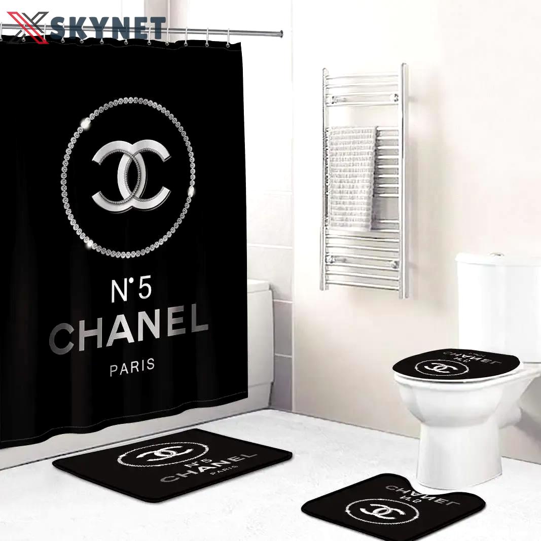 Chanel n coco chanel black hypebeast luxury fashion brand bathroom sets home decor bath mat Bathroom Set