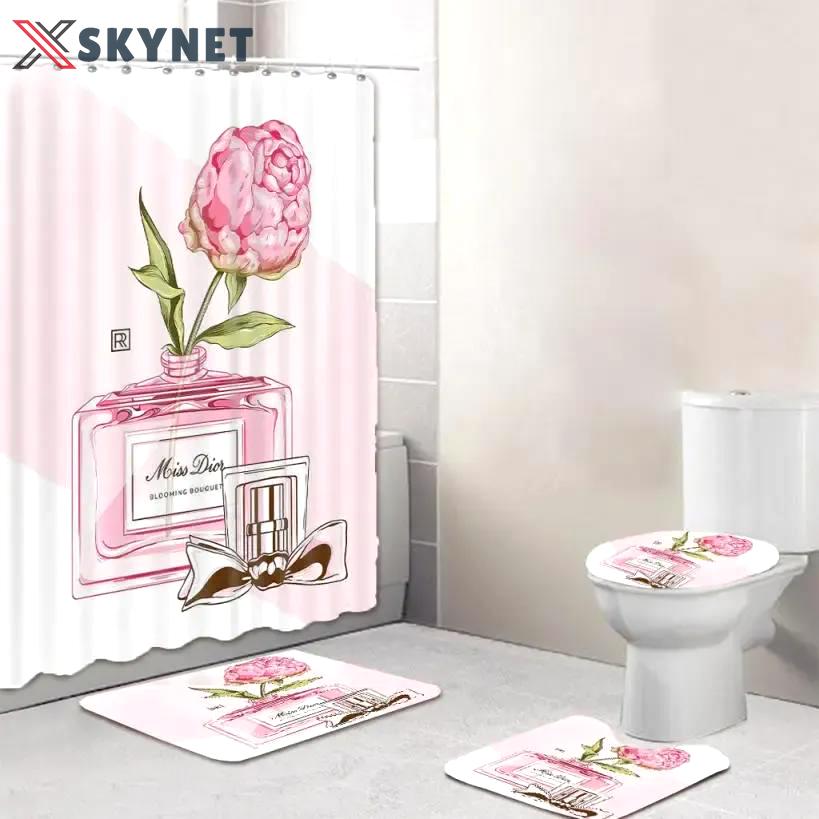 Chanel parfum pinky rose flowers home decor hypebeast bath mat luxury fashion brand bathroom sets Bathroom Set