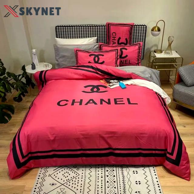 Chanel red bedding sets quilt sets duvet cover luxury brand bedding decor bedroom sets best luxury bed sets gift thankgivings and christmas Bedding Sets