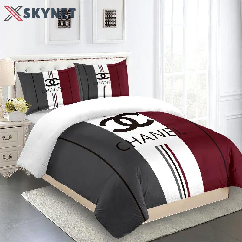 Chanel red grey white luxury brand premium bedding set for bedroom luxury bedspread duvet cover set with pillowcases home decoration Bedding Sets